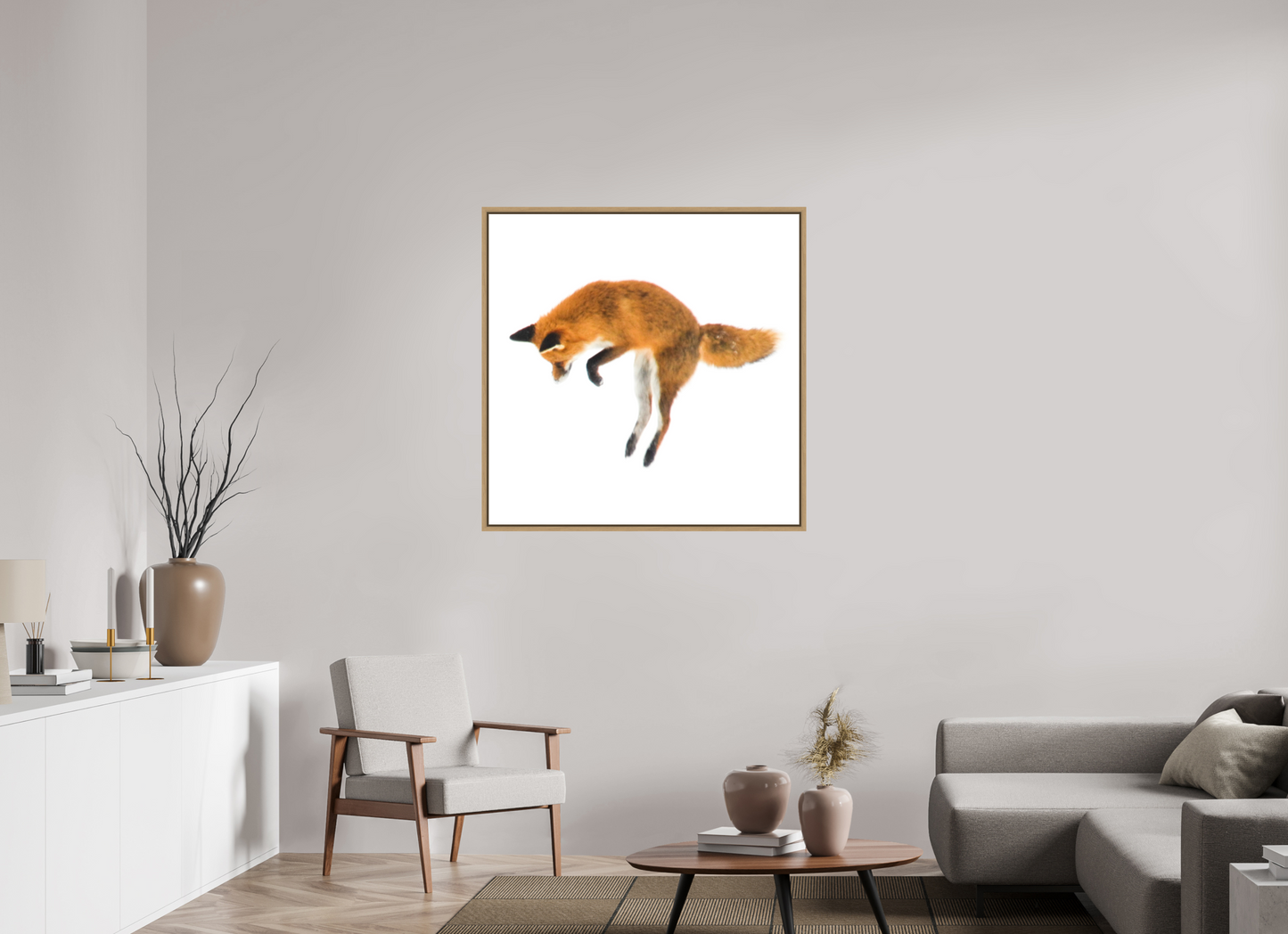 100 x 100 cm, Floater Frame Natural Oak Smart Fox No. 003