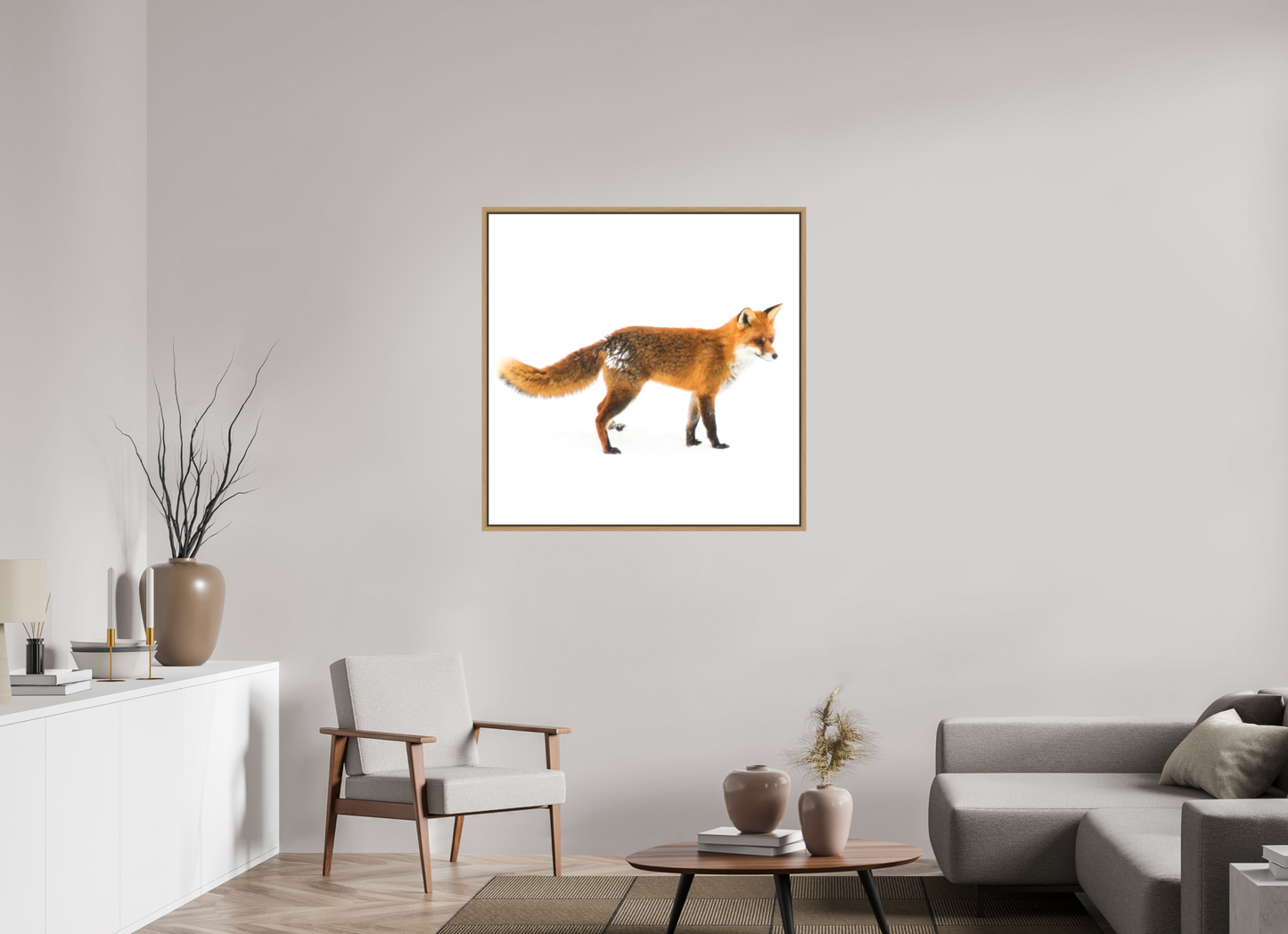 100 x 100 cm, Floater Frame Natural Oak Smart Fox No. 011