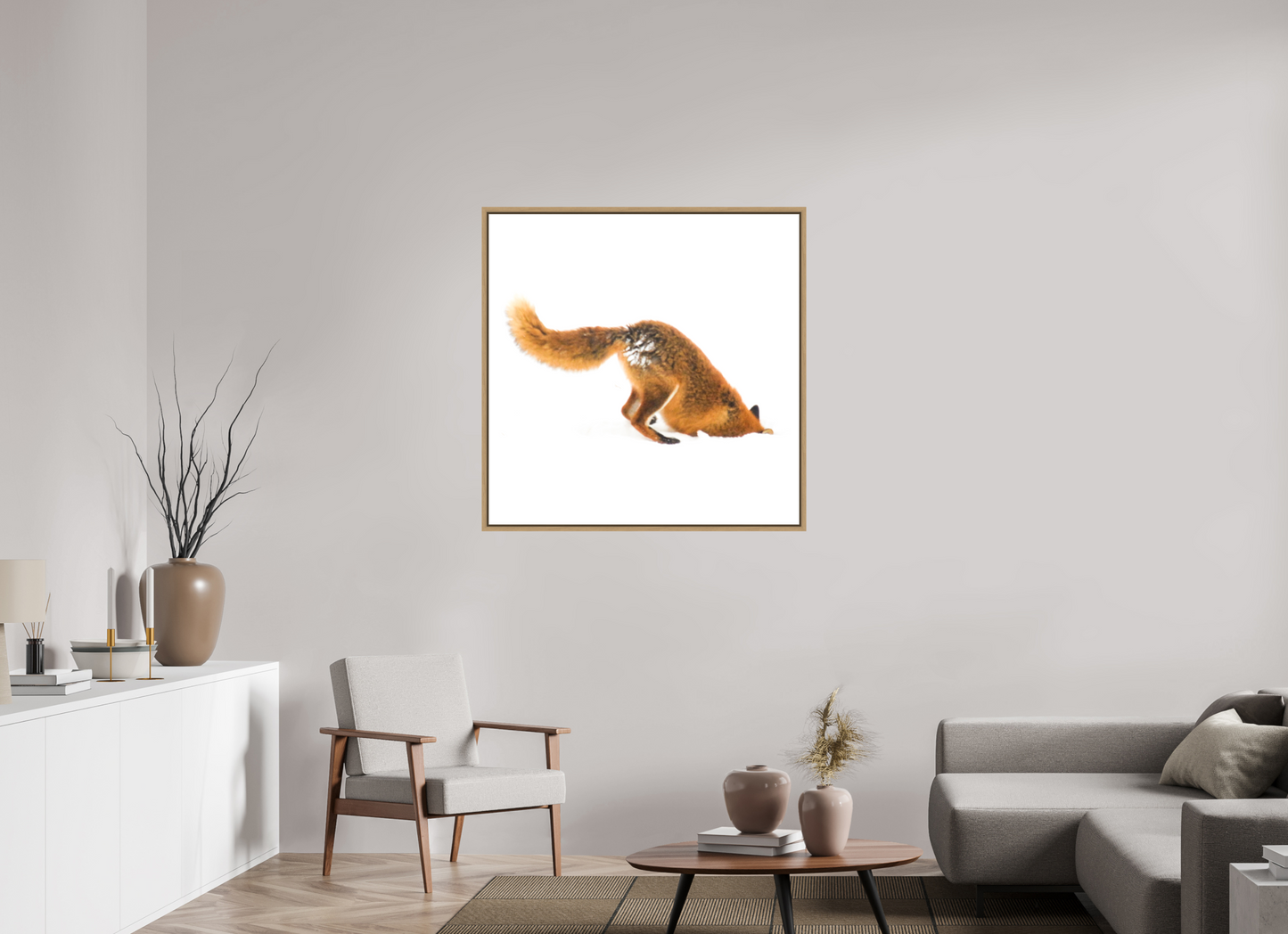 100 x 100 cm, Floater Frame Natural Oak Smart Fox No. 010
