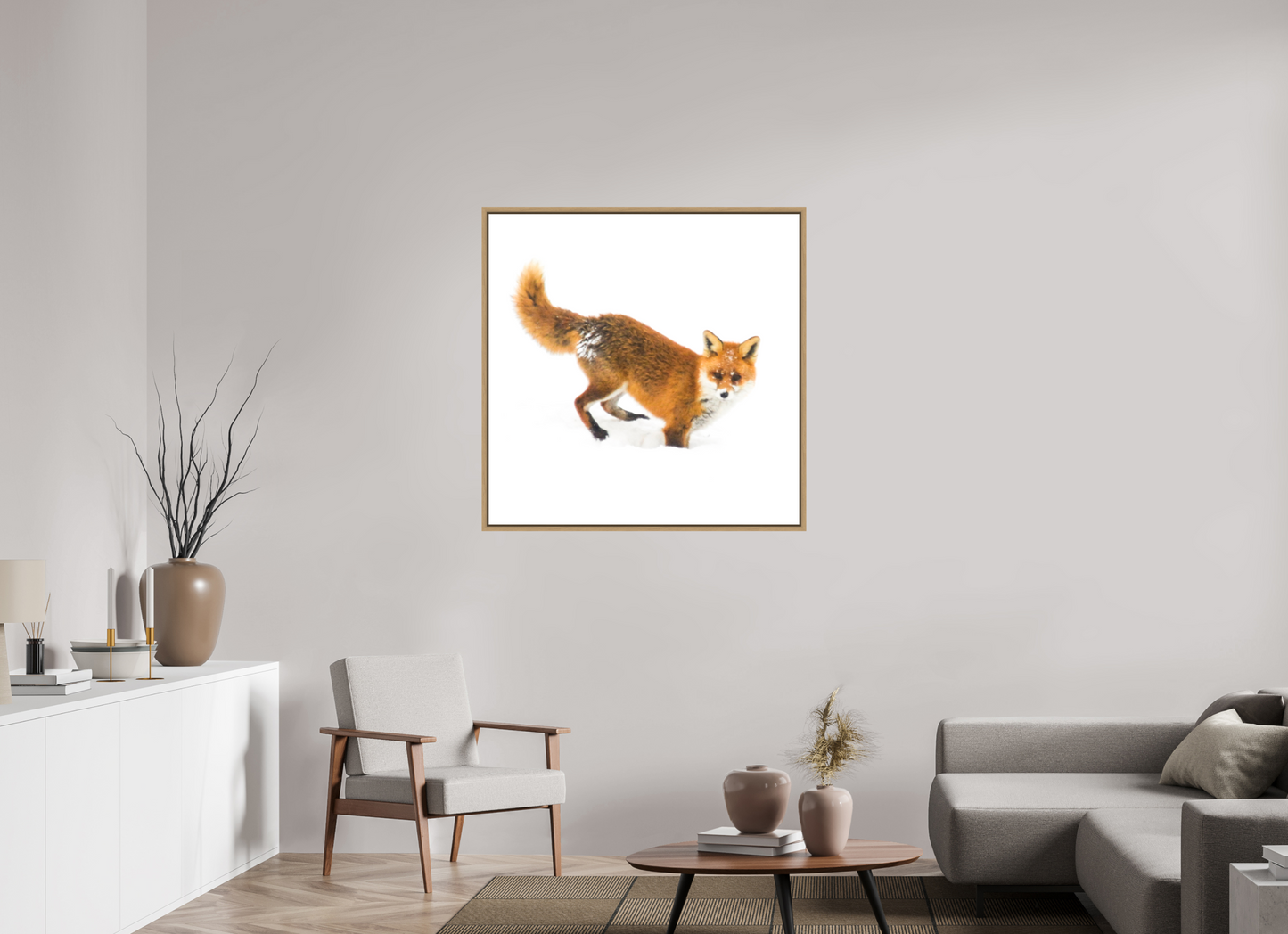100 x 100 cm, Floater Frame Natural Oak Smart Fox No. 002