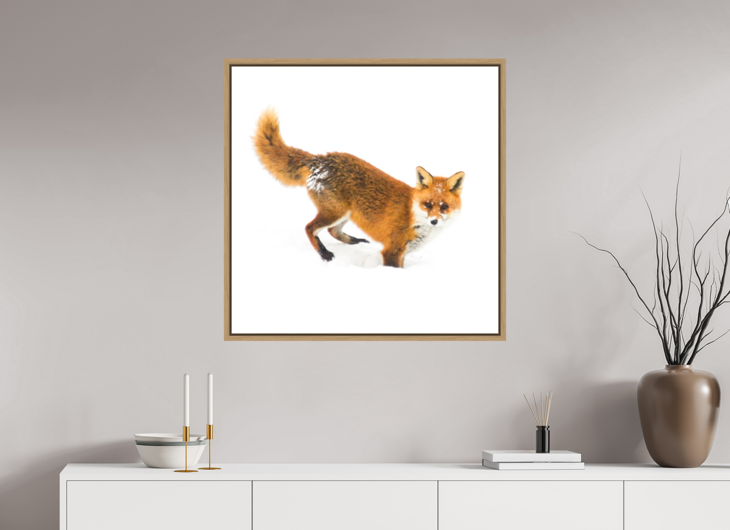 80 x 80 cm, Floater Frame Natural Oak Smart Fox No. 002
