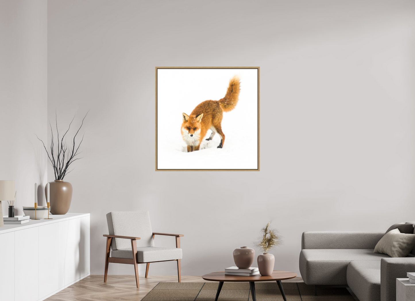 100 x 100 cm, Floater Frame Natural Oak Smart Fox No. 007