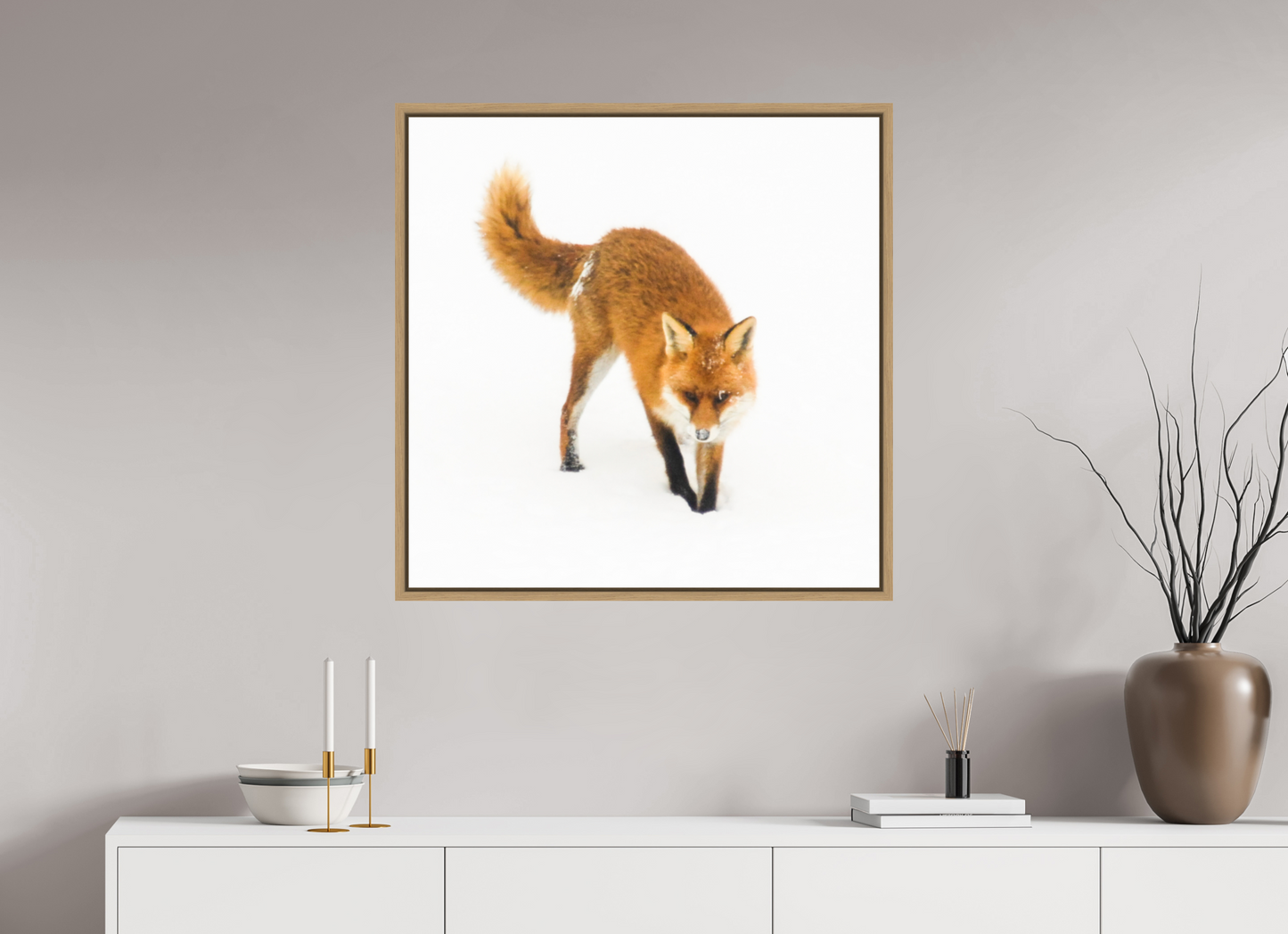 80 x 80 cm, Floater Frame Natural Oak Smart Fox No. 009