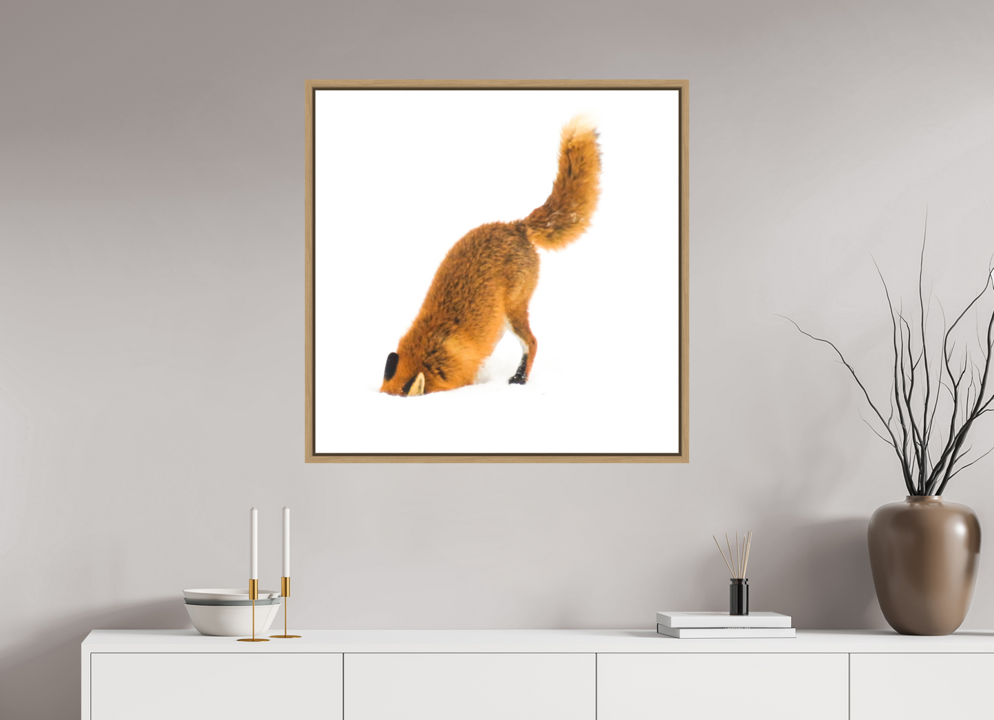 80 x 80 cm, Floater Frame Natural Oak Smart Fox No. 008