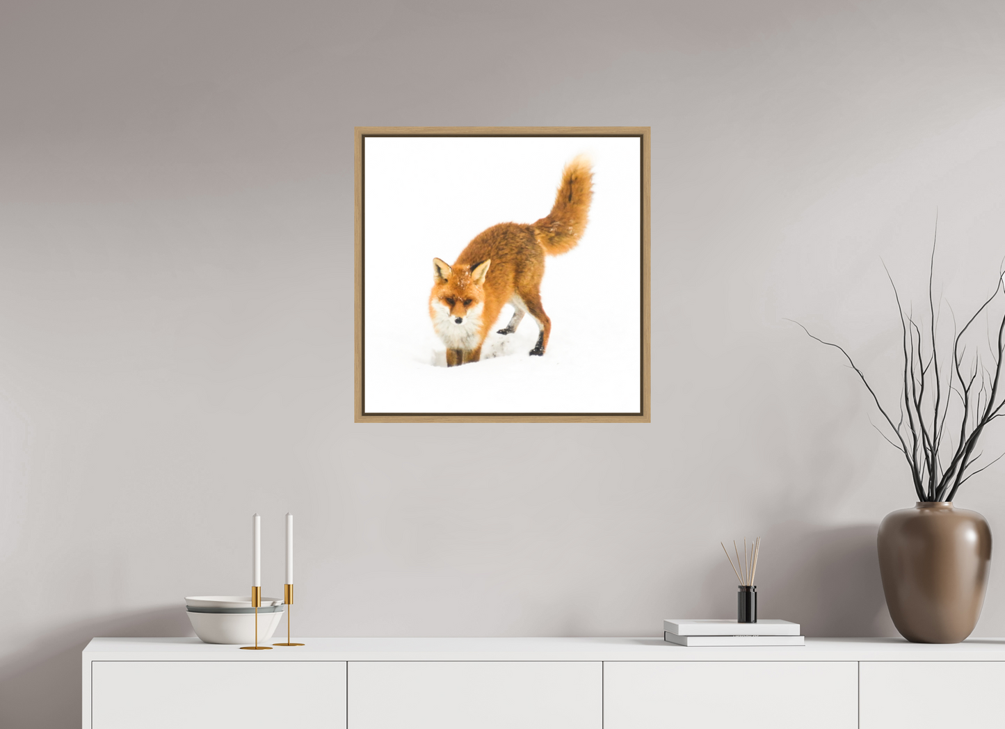 60 x 60 cm, Floater Frame Natural Oak Smart Fox No. 007