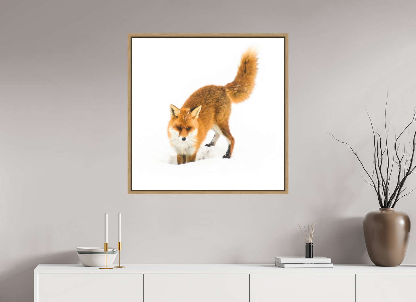 80 x 80 cm, Floater Frame Natural Oak Smart Fox No. 007