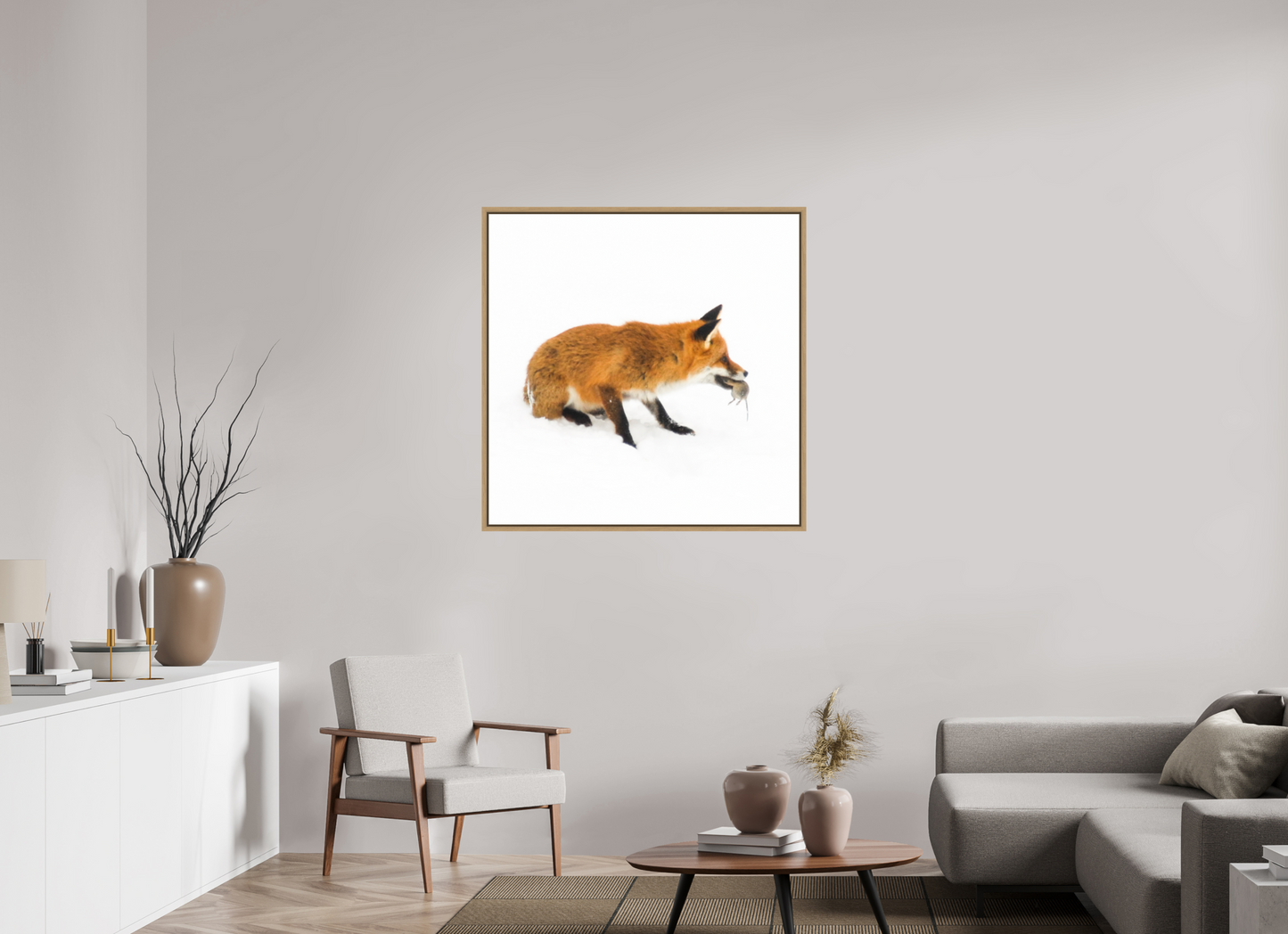 100 x 100 cm, Floater Frame Natural Oak Smart Fox No. 012