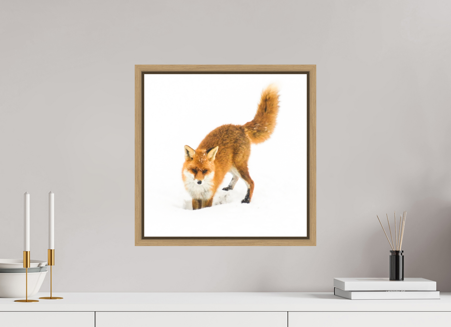 40 x 40 cm, Floater Frame Natural Oak Smart Fox No. 007