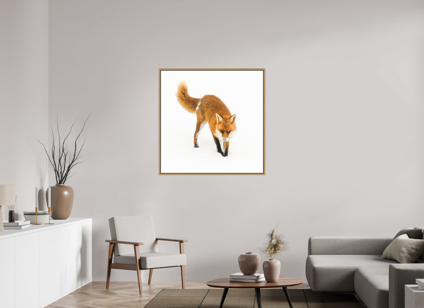 100 x 100 cm, Floater Frame Natural Oak Smart Fox No. 009