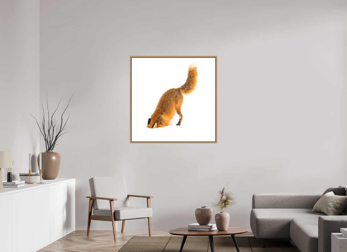 100 x 100 cm, Floater Frame Natural Oak Smart Fox No. 008