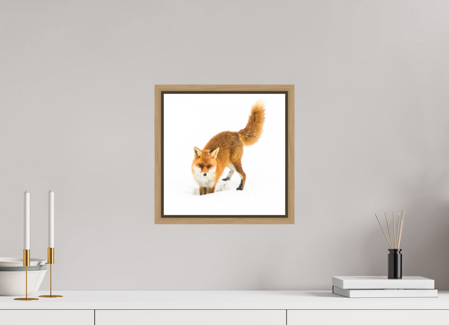 30 x 30 cm, Floater Frame Natural Oak Smart Fox No. 007