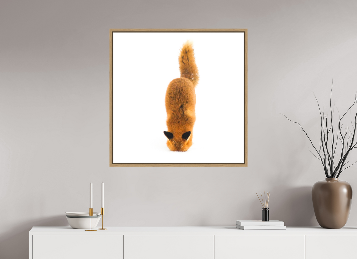 80 x 80 cm, Floater Frame Natural Oak Smart Fox No. 004