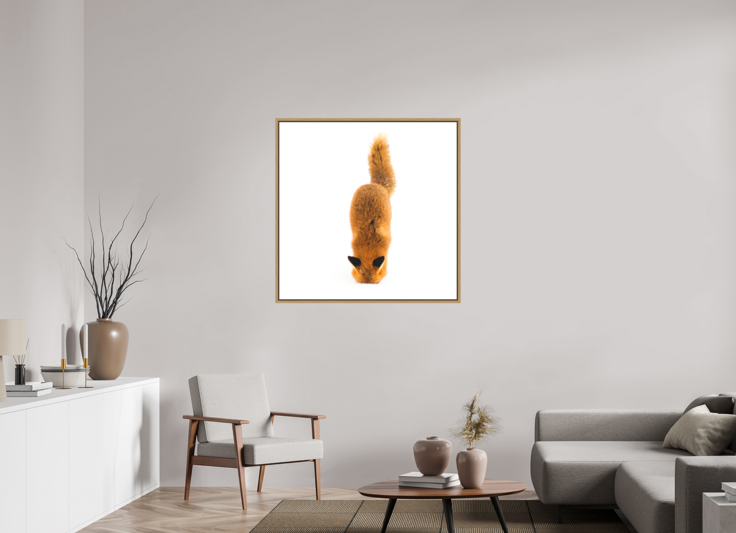 100 x 100 cm, Floater Frame Natural Oak Smart Fox No. 004