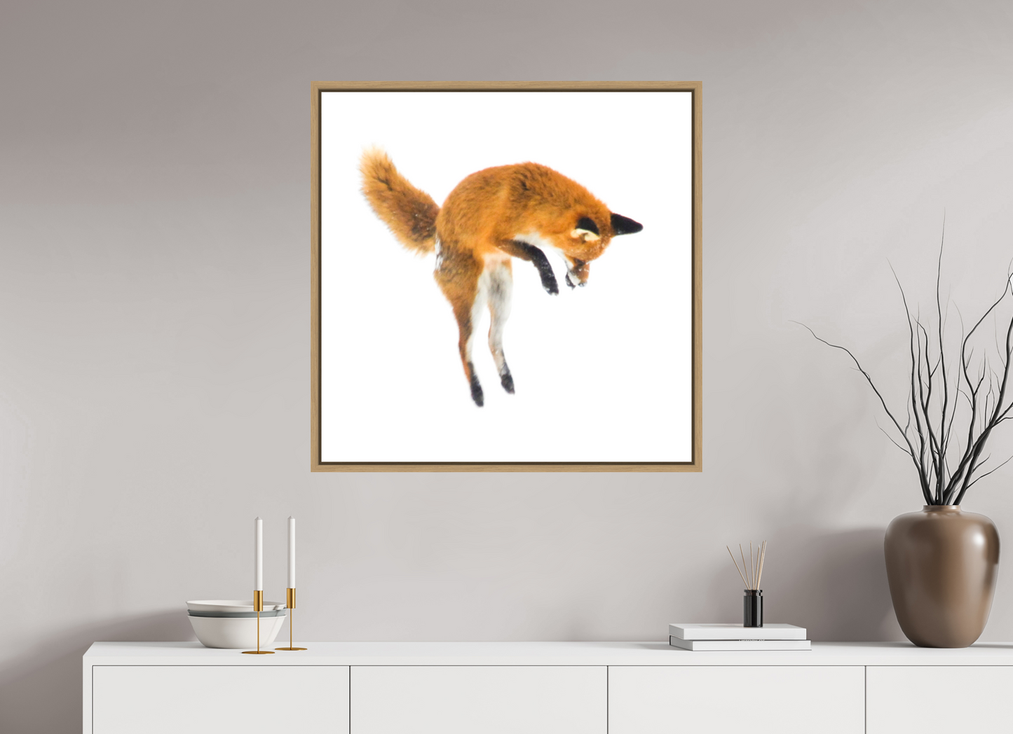 80 x 80 cm, Floater Frame Natural Oak Smart Fox No. 006