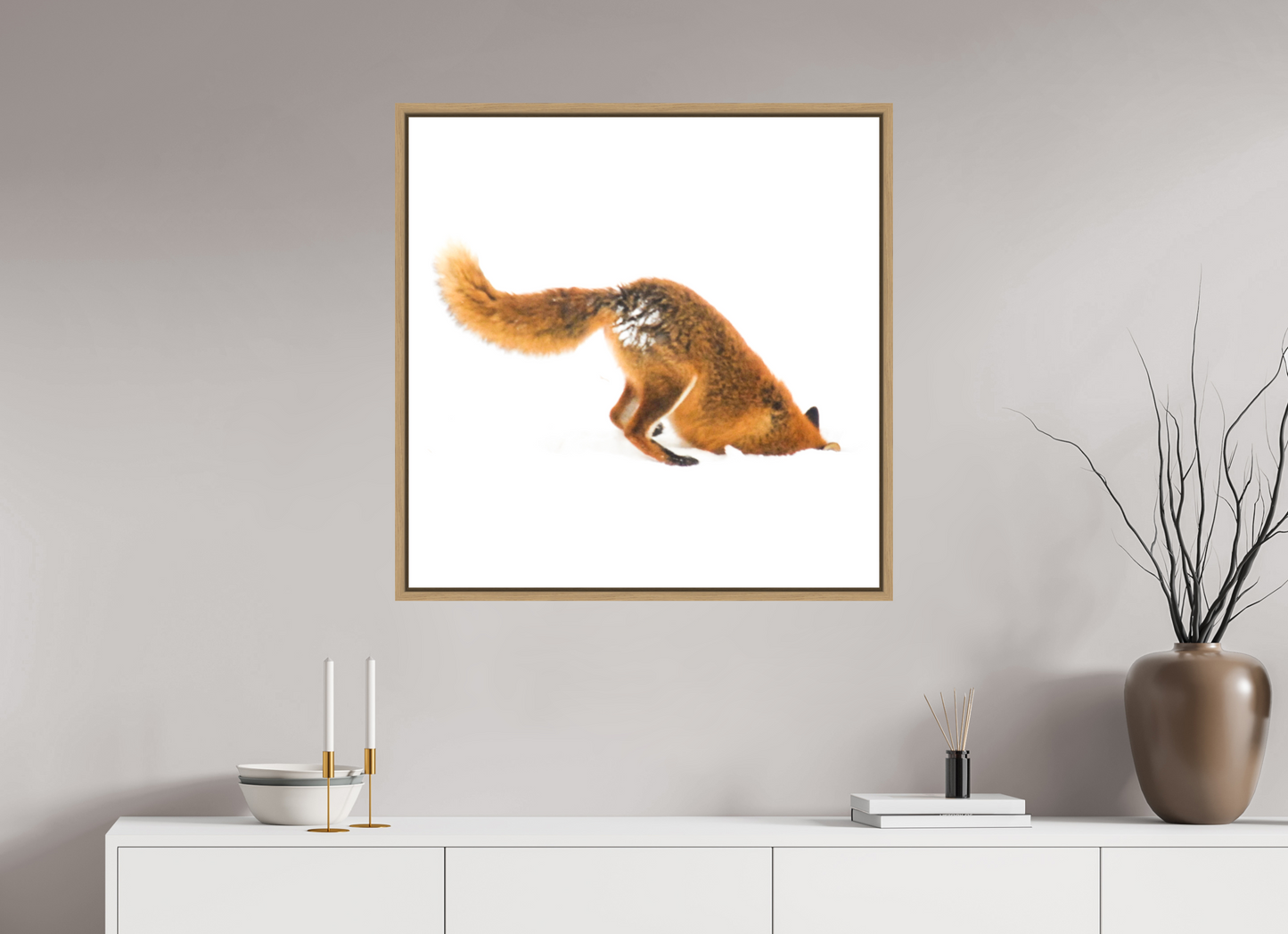 80 x 80 cm, Floater Frame Natural Oak Smart Fox No. 010