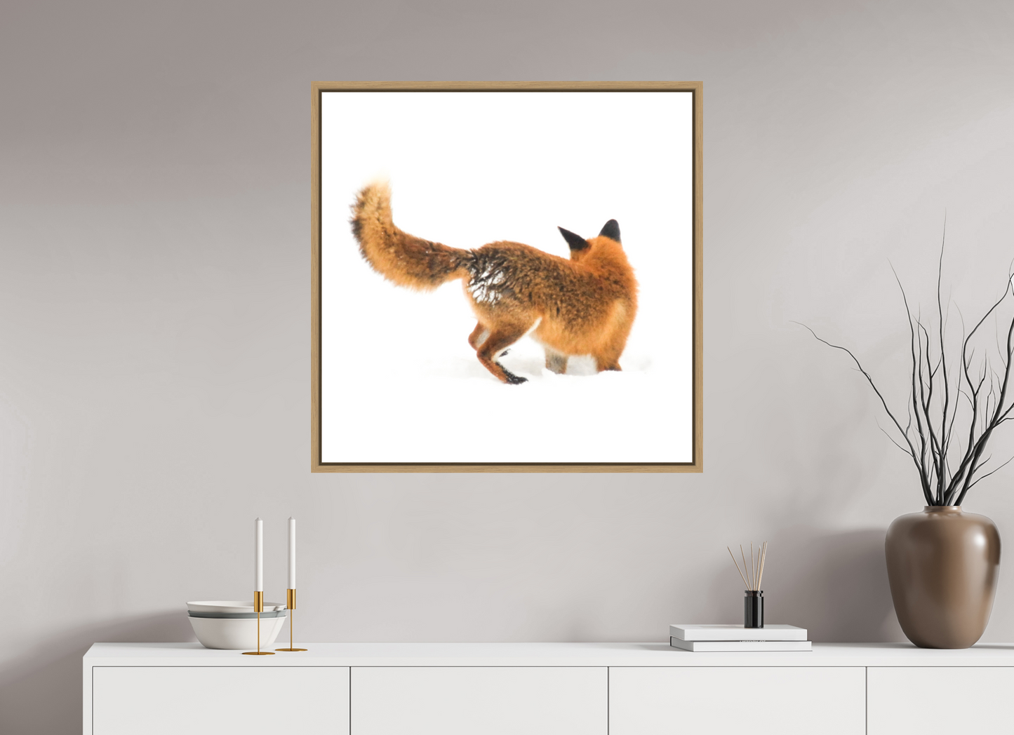 80 x 80 cm, Floater Frame Natural Oak Smart Fox No. 005