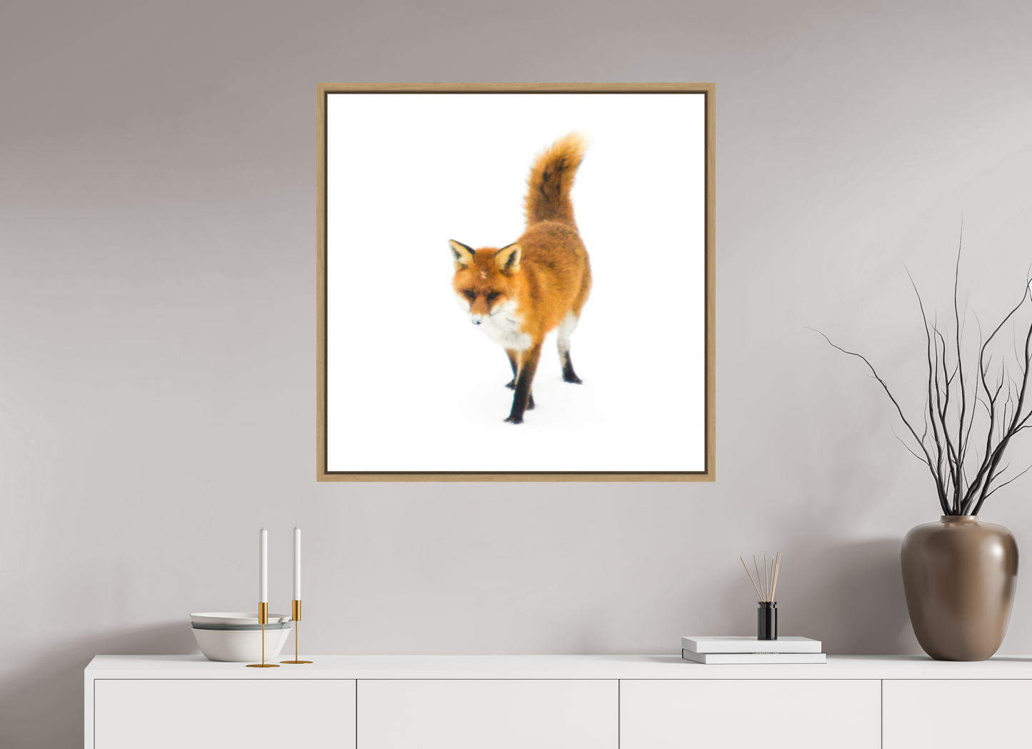 80 x 80 cm, Floater Frame Natural Oak Smart Fox No. 001