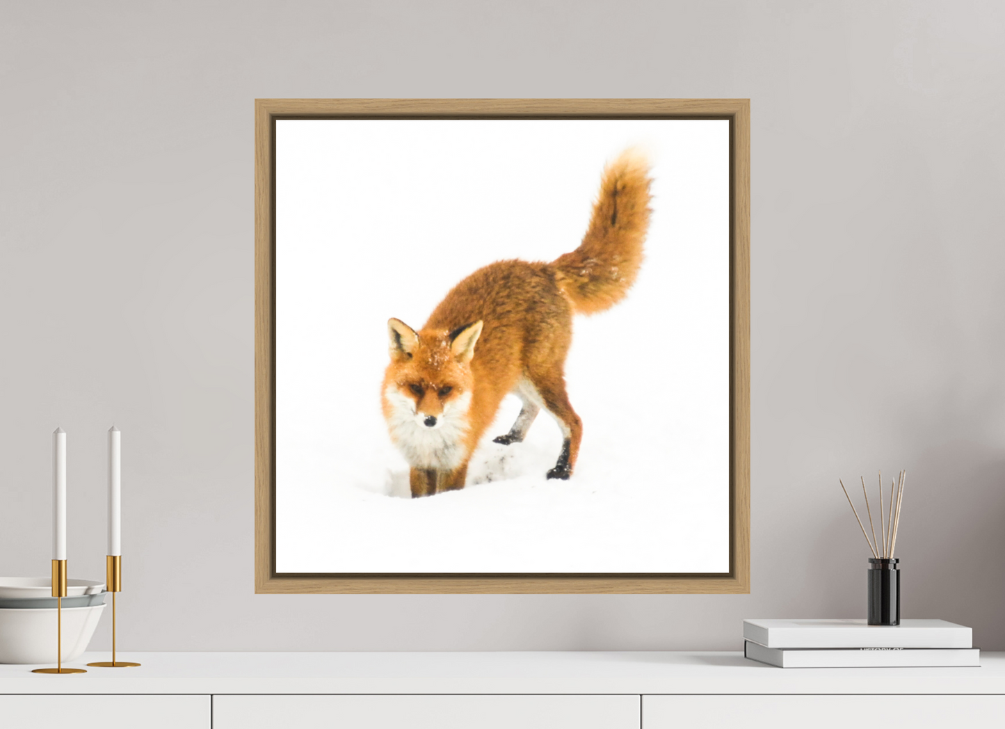50 x 50 cm, Floater Frame Natural Oak Smart Fox No. 007