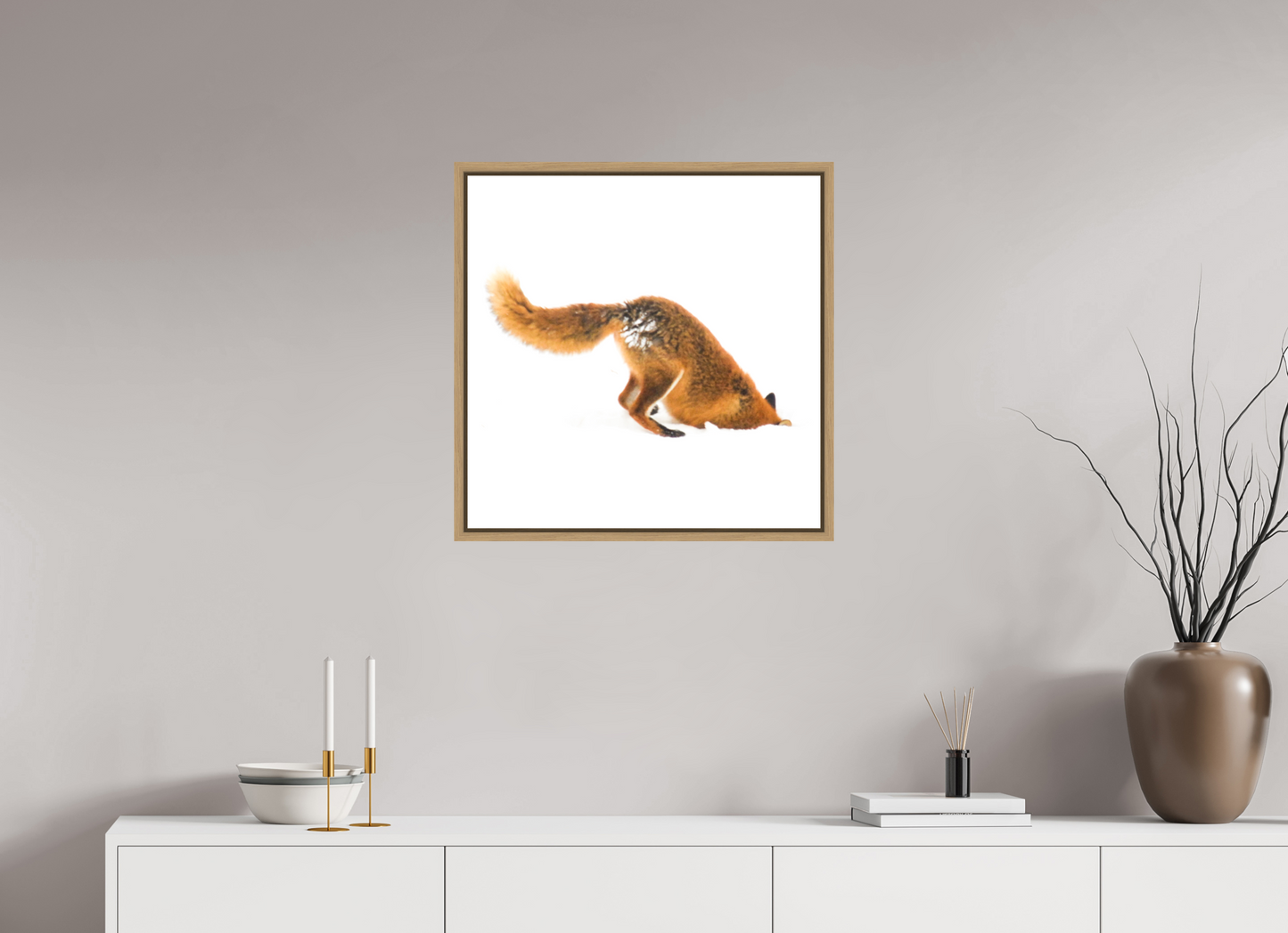 60 x 60 cm, Floater Frame Natural Oak Smart Fox No. 010