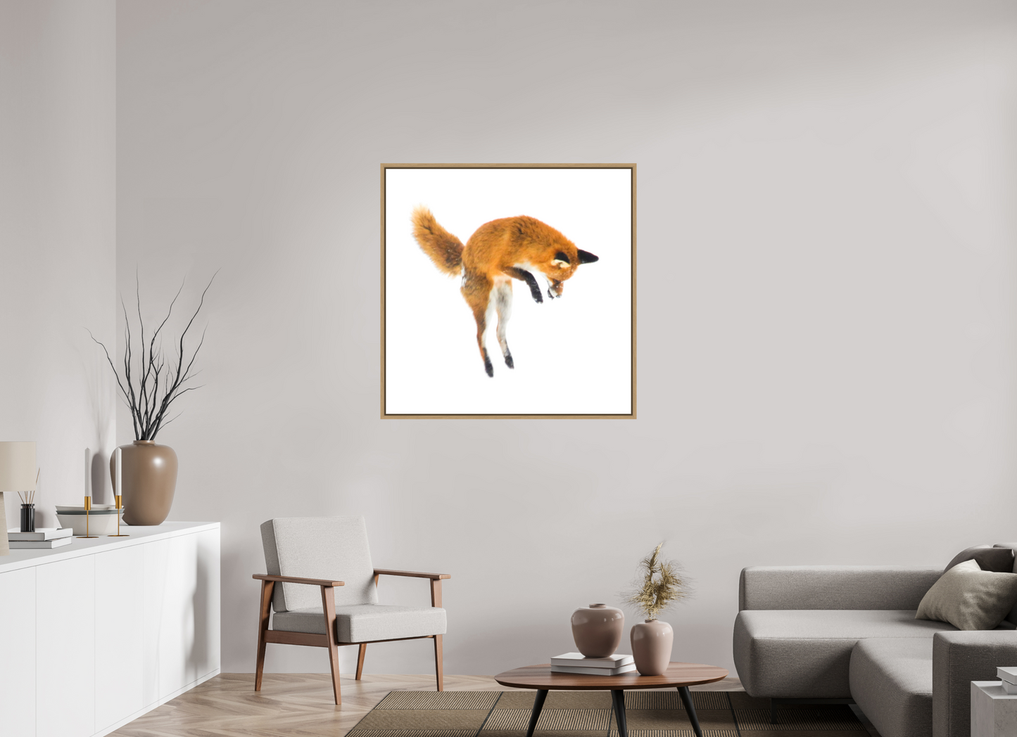 100 x 100 cm, Floater Frame Natural Oak Smart Fox No. 006