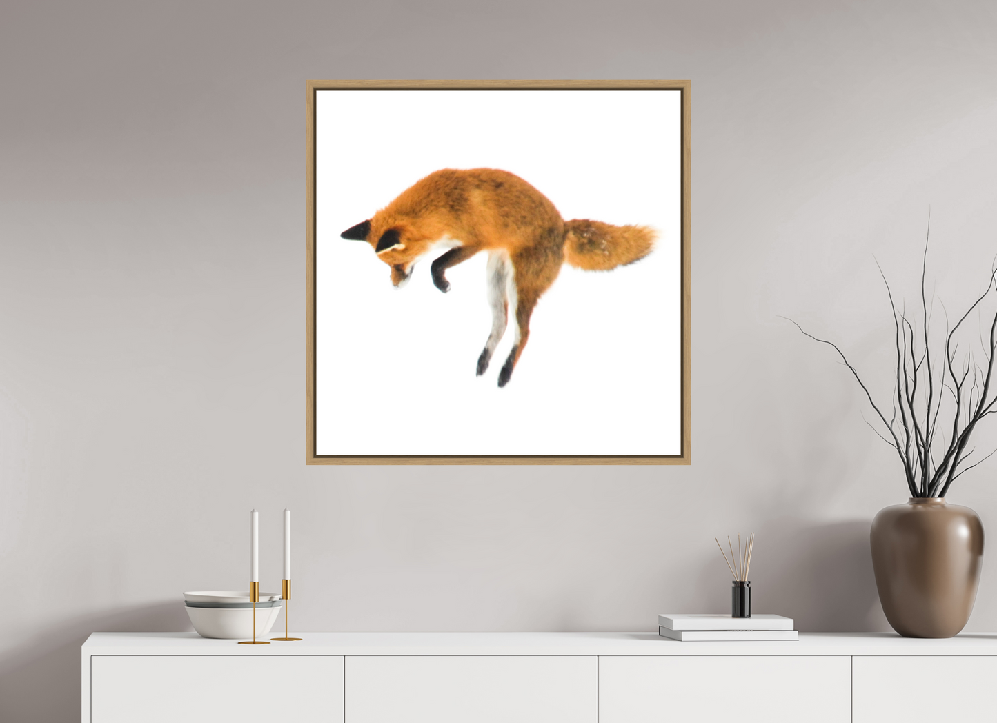 80 x 80 cm, Floater Frame Natural Oak Smart Fox No. 003